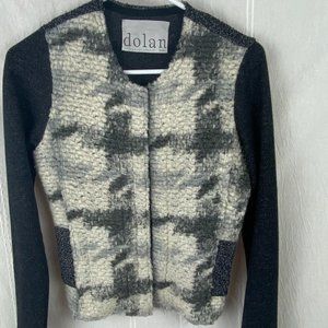 Dolan Zip Up Knit Moto Jacket Blazer Gray & Off White Fuzzy Front Sz S